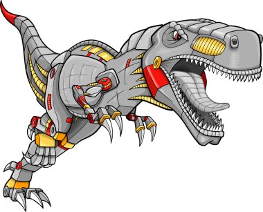 Robot Cyborg Tyrannosaurus Dinosaur Vector Illustration clipart