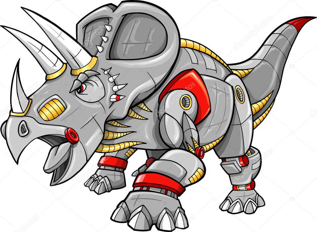 Robot Cyborg Machine Triceratops Dinosaur Vector Illustration