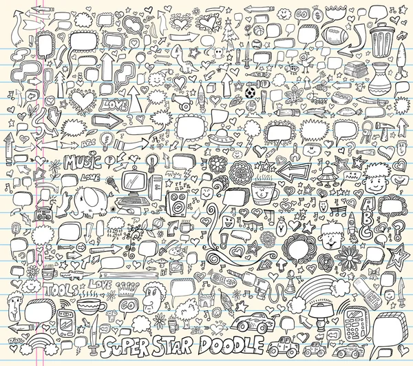 Cuaderno Doodle Discurso Burbuja Diseño Elementos Mega arte Vector Ilustración — Vector de stock