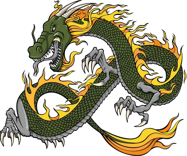 Векторная иллюстрация зелёного дракона — стоковый вектор