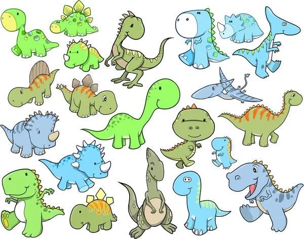 Designuppsättning: söt dinosaurie vektor illustration — Stock vektor