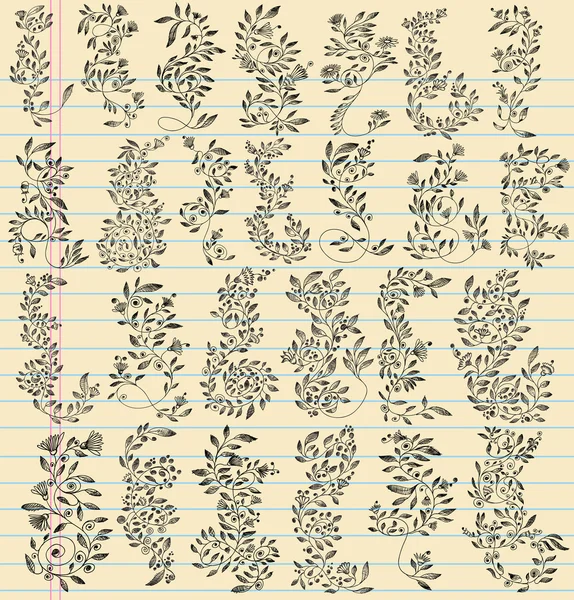 Schets doodle bloem vector illustratie set — Stockvector