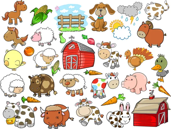 Farm Animal Vector Design Elementi Set — Vettoriale Stock