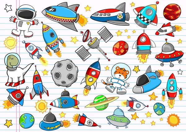 Outer space doodle schets vector illustratie set Stockillustratie