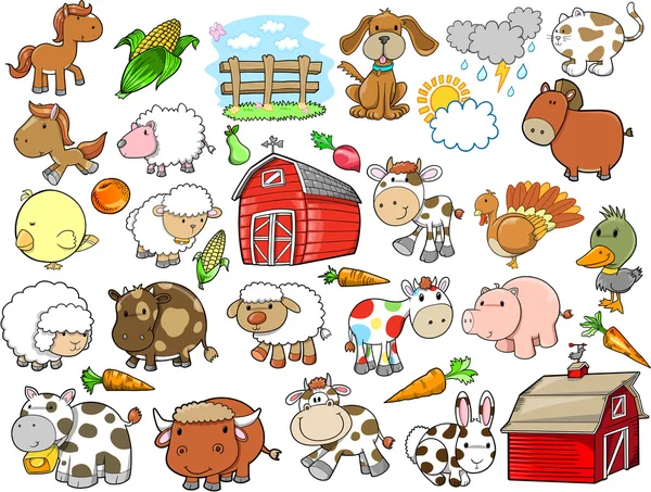 Conjunto de elementos de design de vetores animais de fazenda Ilustrações De Bancos De Imagens Sem Royalties