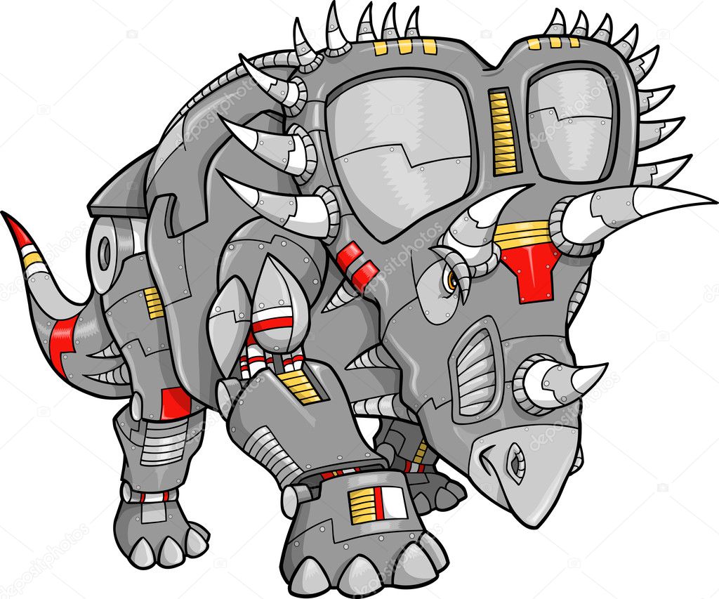 Vector Illustration of a Robot Triceratops Dinosaur