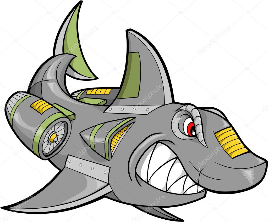 Robot Cyborg Shark Vector Illustration