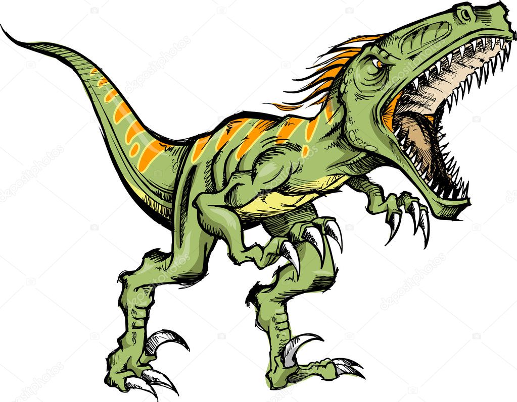 Sketch Doodle Raptor Dinosaur Vector Illustration