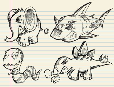 Angry Doodle Sketch Animals Vector Set clipart