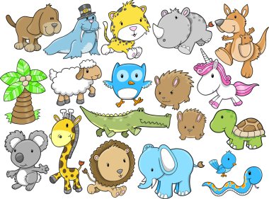 Cute Animal Design Elements Vector Art clipart