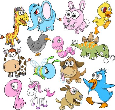 Angry Crazy Animal Vector Design Set clipart