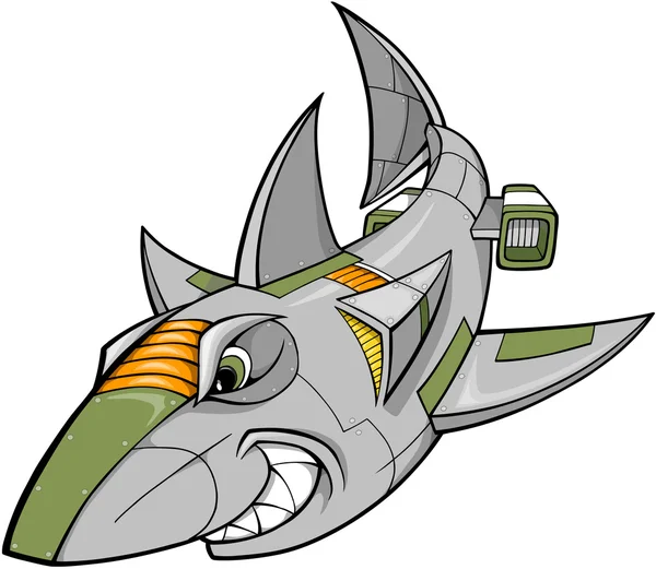 Robot Cyborg Shark Vector Illustration — Stock Vector