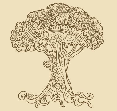 Henna doodle Tree vector clipart