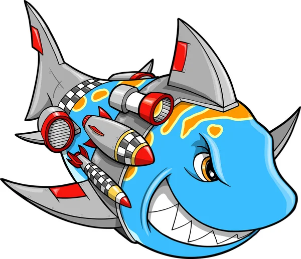 Robot cyborg köpekbalığı vektör çizim — Stok Vektör
