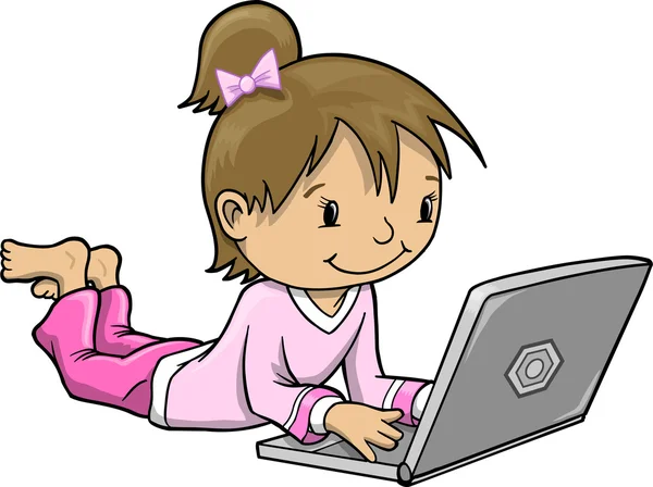 Menina com Laptop Computer Vector Ilustração —  Vetores de Stock