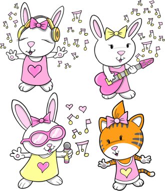 Cute Music Animal Vector Design Set clipart