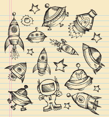 Outer Space Doodle Sketch Vector Set clipart