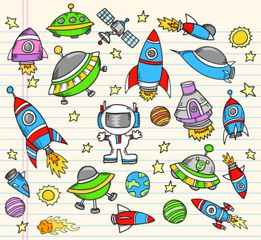 Outer Space Doodle Elements Vector Set clipart
