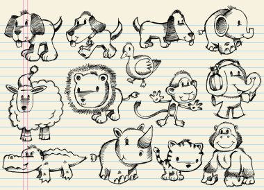 Doodle Sketch Animal Vector Set clipart