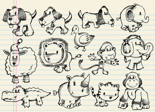 Doodle bosquejo animal vector conjunto — Archivo Imágenes Vectoriales