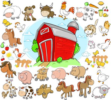Farm Animals Design Elements Vector Set