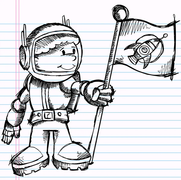 笔记本素描涂鸦宇航员矢量 — 图库矢量图片