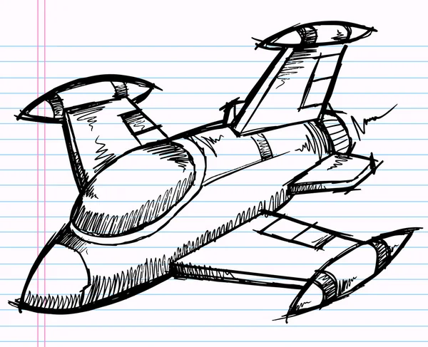 Caderno Sketch Doodle Jet Aircraft Vector — Vetor de Stock