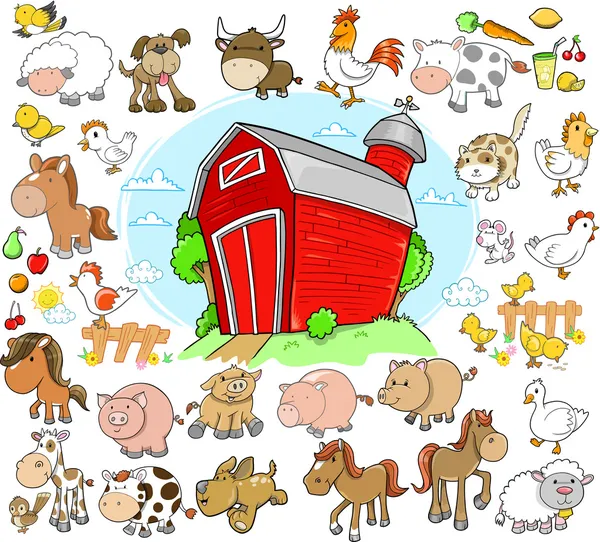 Farm Animals Design Elements Vector Set — Stock Vector
