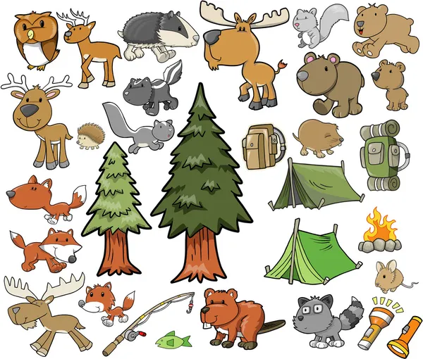 Ao ar livre Wildlife Camping Vector Design Elements Set — Vetor de Stock