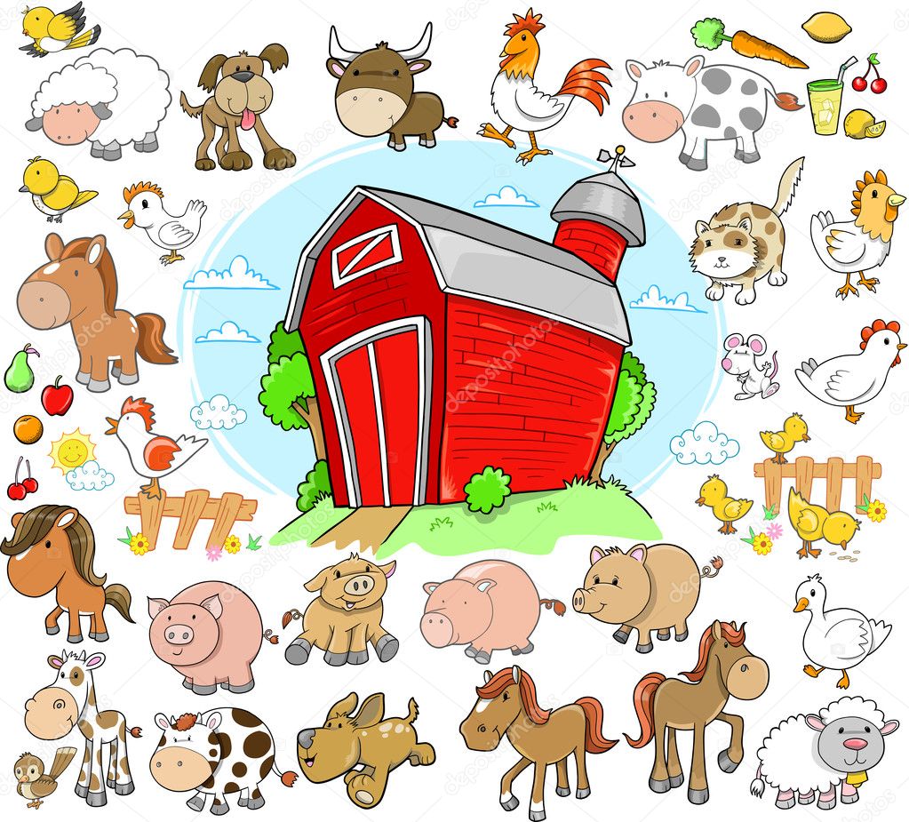 Farm Animals Design Elements Vector Set Stock Vector Image by  ©MisterElements #8324903