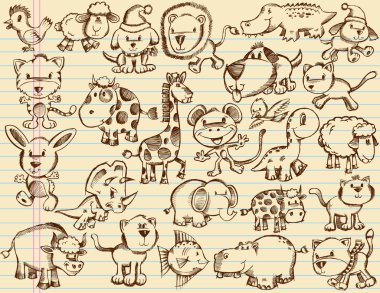 Notebook Doodle Sketch Animals Vector Set clipart