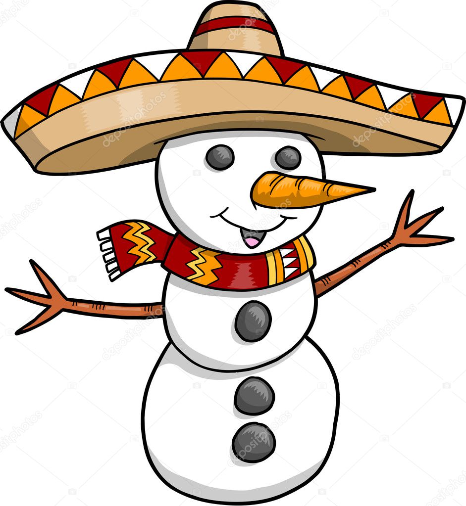 Sombrero Christmas Holiday Snowman Vector