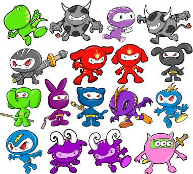 Ninja Animals Design Elements Vector set clipart