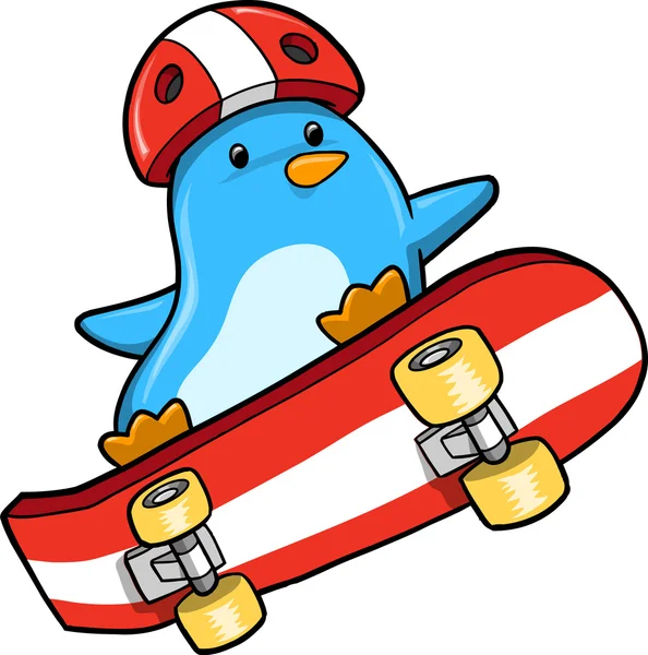 Penguin Skateboarding Vector Illustration — Διανυσματικό Αρχείο