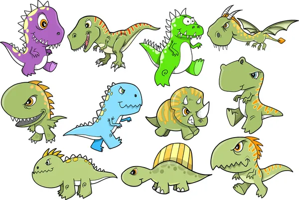 Ensemble vectoriel d'éléments de conception de dinosaures difficiles — Image vectorielle