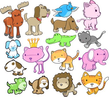 Cute Animal Vector Design elements Set clipart