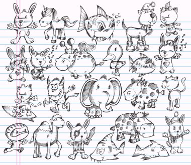 Doodle Sketch Animal Vector Design set clipart