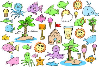 Ocean Beach Summer Vector Design Elements Set clipart