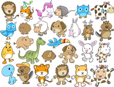 Cute Animal Vector Illustration Design Elements Set clipart