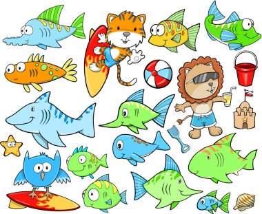 Ocean Summer Vector Design Elements Set clipart