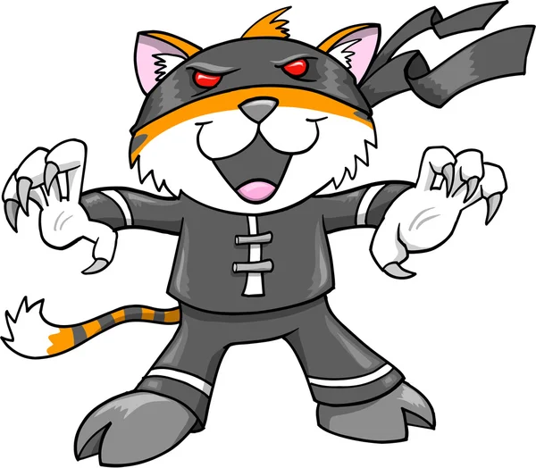 Guerrero Ninja Tiger Cat Vector Ilustración — Vector de stock