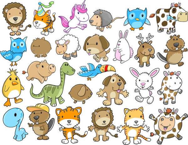 Cute Animal Vector Illustration Design Elements Set