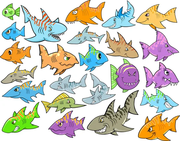 タフな平均サメ海洋動物のベクトルを設定 — ストックベクタ