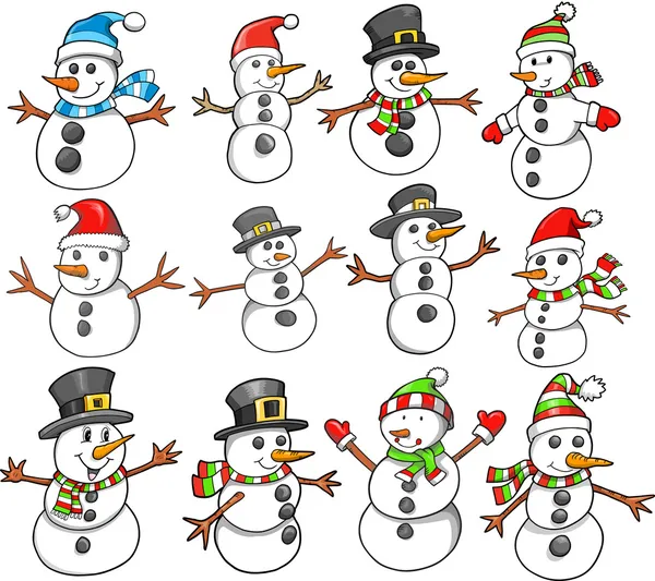 Christmas Winter Snowman Vector Set — стоковый вектор