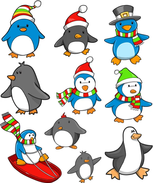 Semester jul vinter pingvin vektor set — Stock vektor