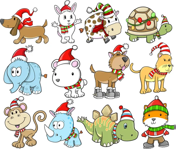 Holiday Christmas Winter Animal Vector Set — Stock Vector