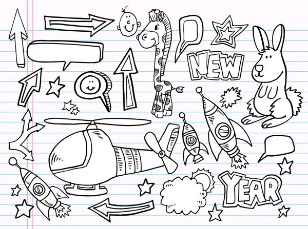 Caderno Doodle Sketch Vector Elements Set — Vetor de Stock