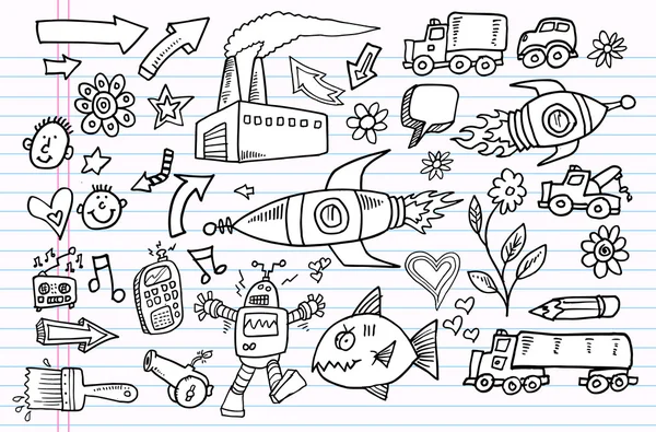 Cuaderno doodle dibujo vector elementos conjunto — Vector de stock