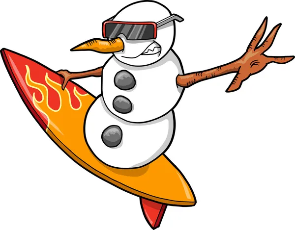 Illustration vectorielle du bonhomme de neige surfeur — Image vectorielle