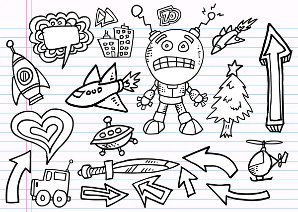 Set di elementi per schizzi per notebook Doodle — Vettoriale Stock